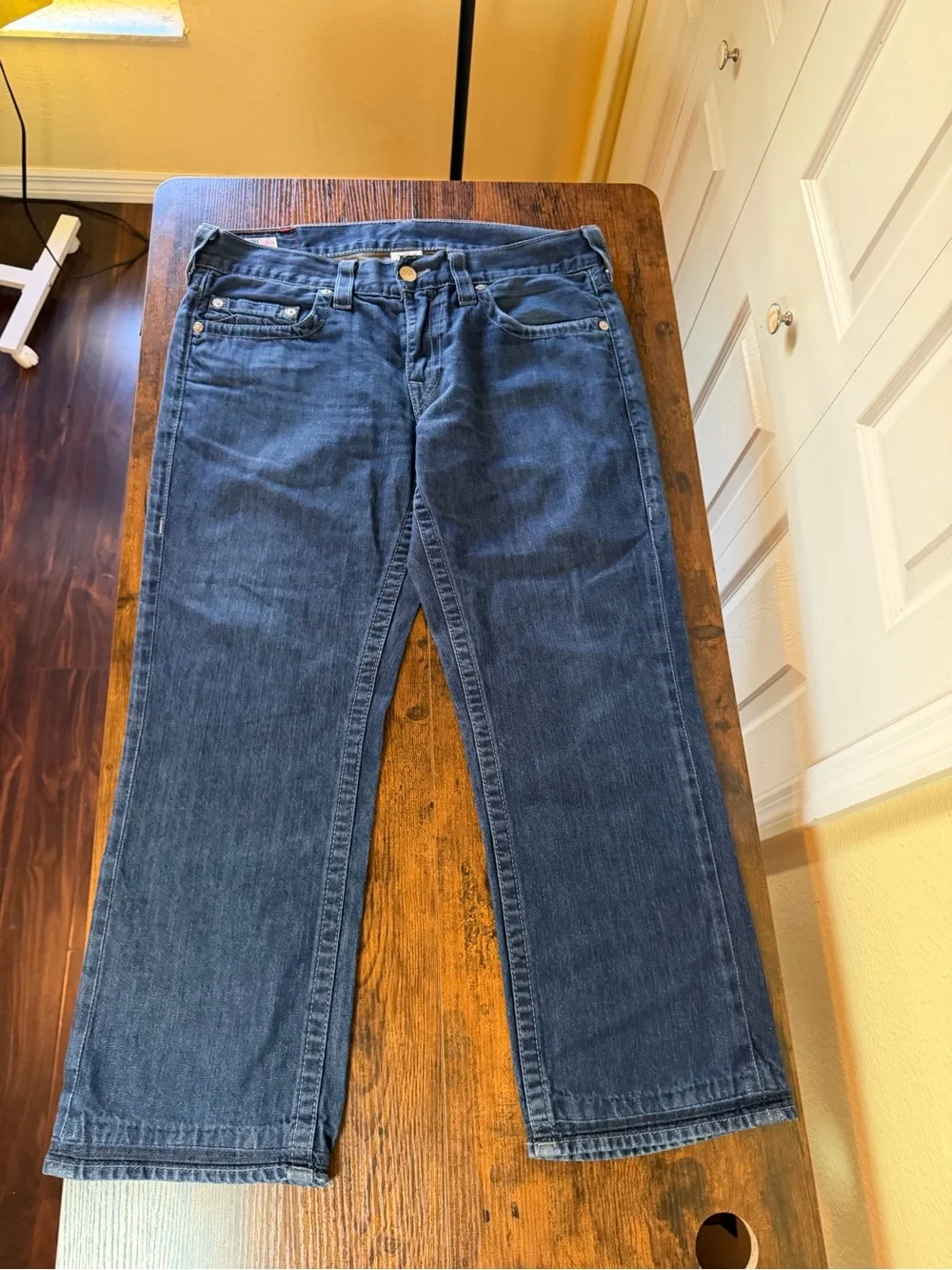True Religion Bobby Men’s Straight Leg Jeans Dark Wash Hemmed 26.5” Inseam